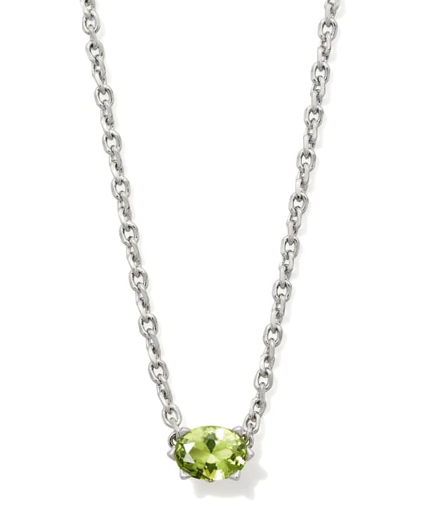 Kendra Scott Cailin silver pendant necklace featuring a light green crystal gemstone