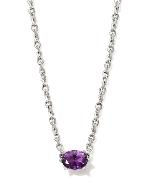 Kendra Scott Cailin silver pendant necklace featuring an oval purple crystal gemstone
