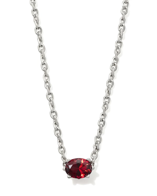 Kendra Scott Cailin Silver Pendant Necklace with oval red crystal stone centerpiece