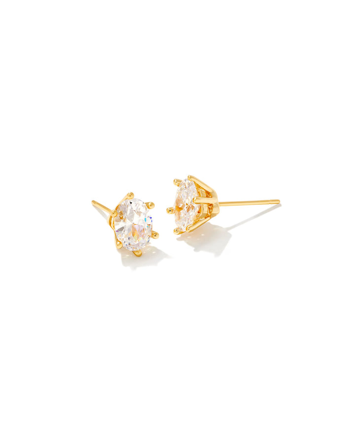Kendra Scott: Cailin Gold Crystal Stud Earrings in White Crystal