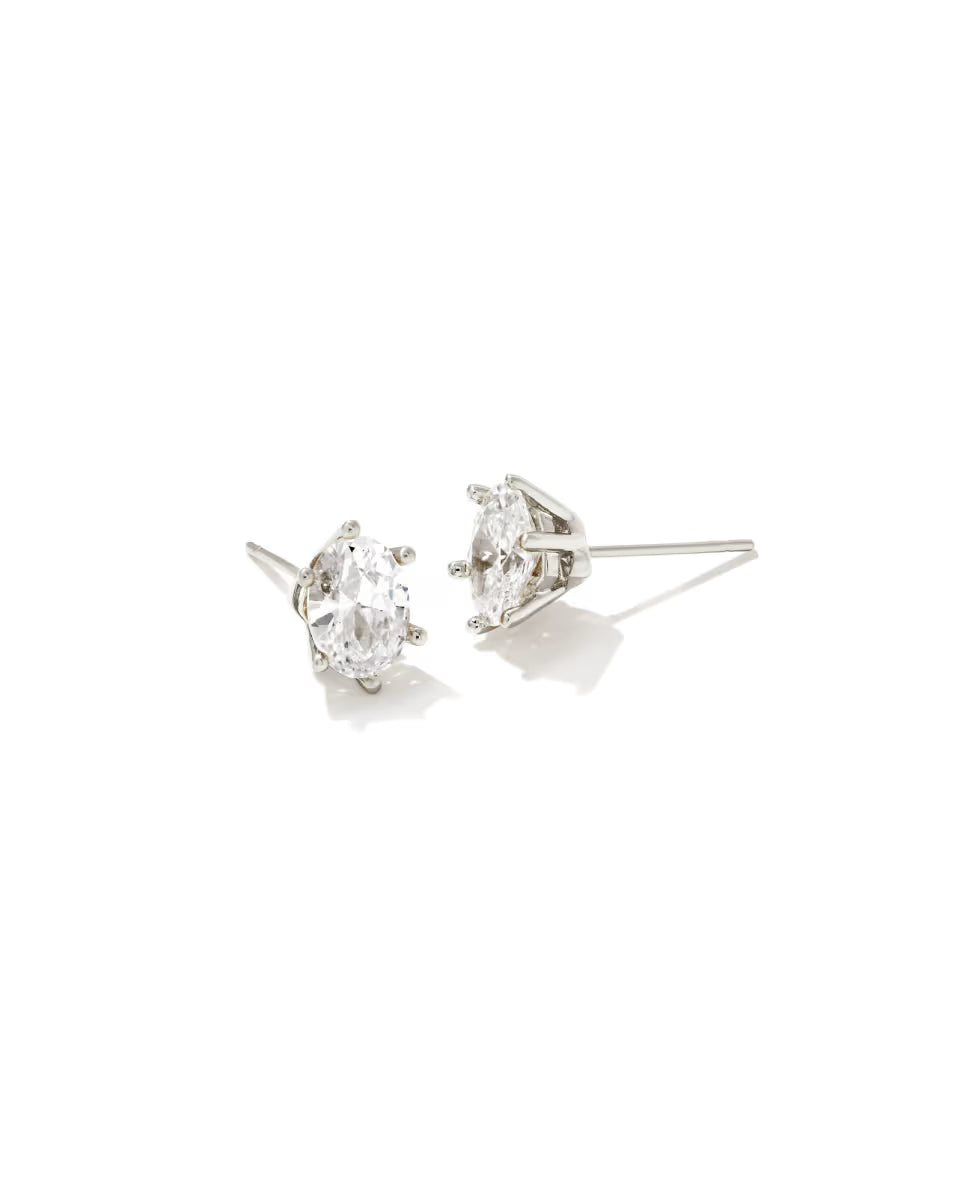 Kendra Scott: Cailin Silver Crystal Stud Earrings in White CZ