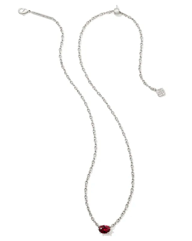 Kendra Scott Cailin silver pendant necklace with oval burgundy crystal stone centerpiece