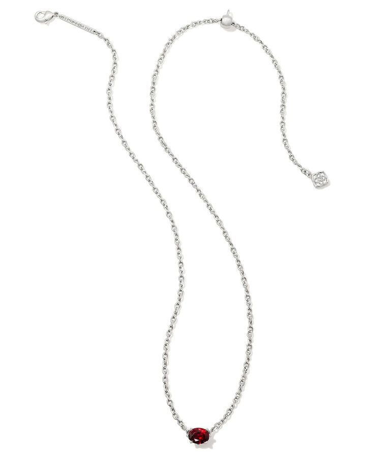Kendra Scott Cailin silver pendant necklace with single burgundy crystal gemstone