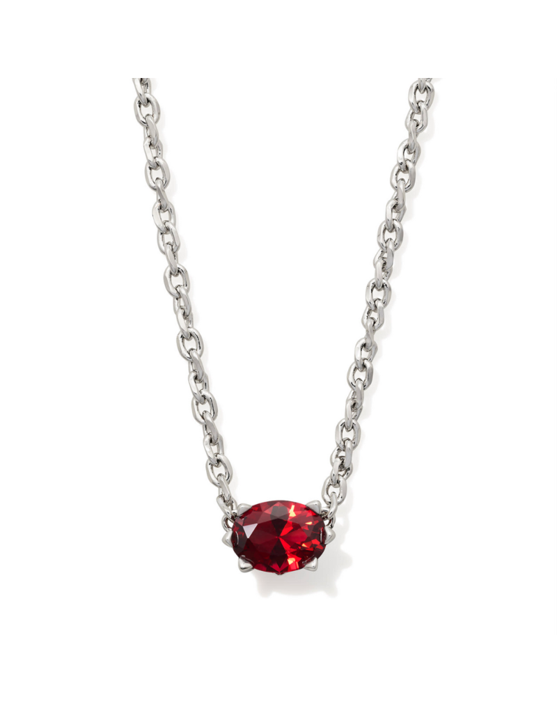 Kendra Scott Cailin Silver Pendant Necklace featuring a red crystal oval stone