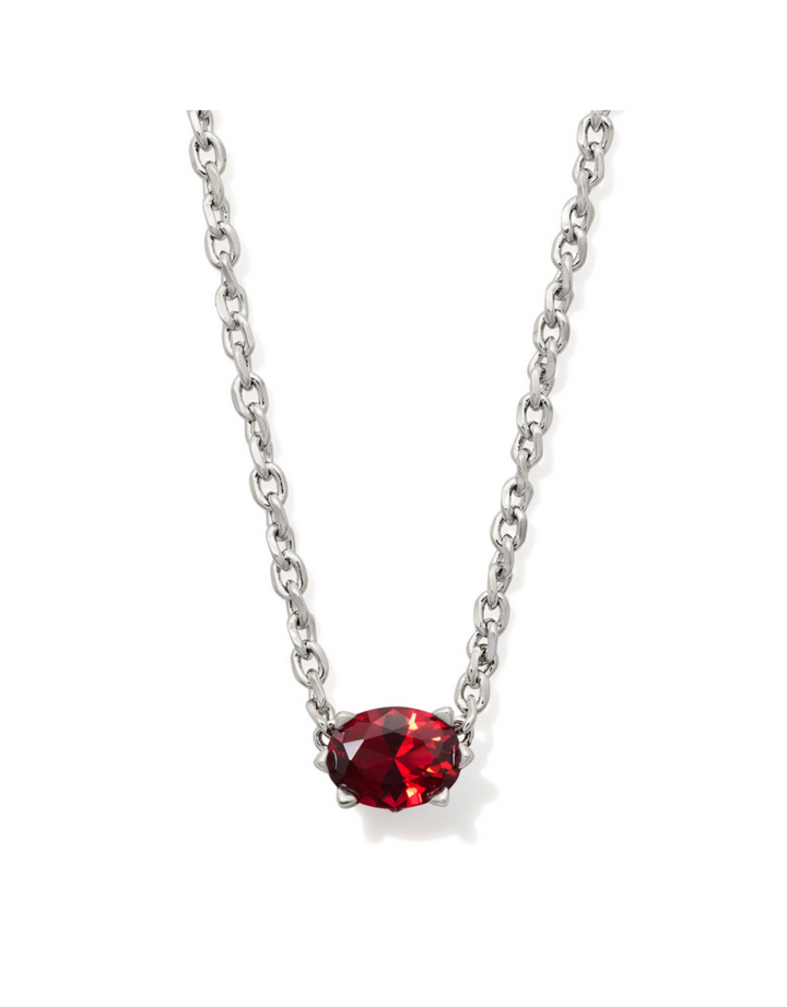 Kendra Scott Cailin Silver Pendant Necklace featuring a red crystal oval stone