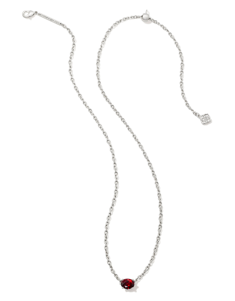 Kendra Scott Cailin Silver Pendant Necklace with deep red crystal gemstone centerpiece