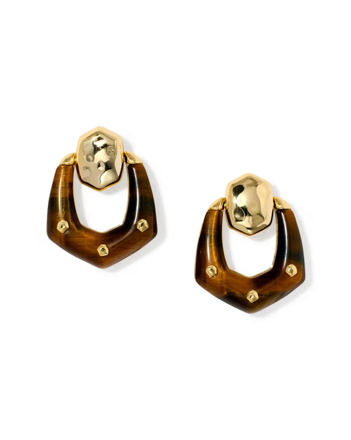 Kendra Scott: Embry Open Frame Earrings in gold dark brown hawk's eye (9608806372)