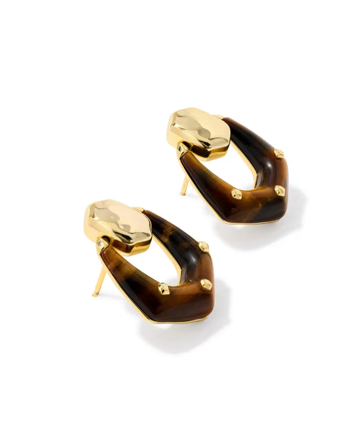 Kendra Scott: Embry Open Frame Earrings in gold dark brown hawk's eye (9608806372)
