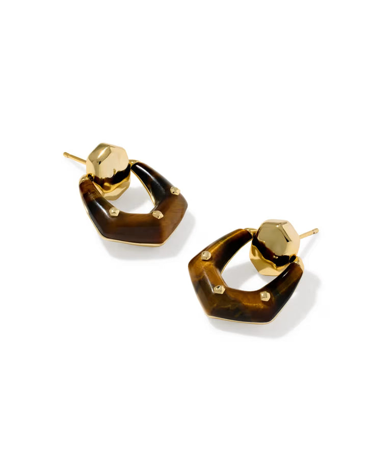 Kendra Scott: Embry Open Frame Earrings in gold dark brown hawk's eye (9608806372)