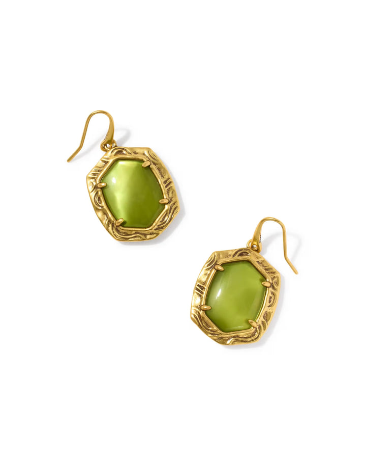 Kendra Scott: Tiger Chartreuse Green Striped Daphne Drop Earrings in Vintage Gold (9608805511)