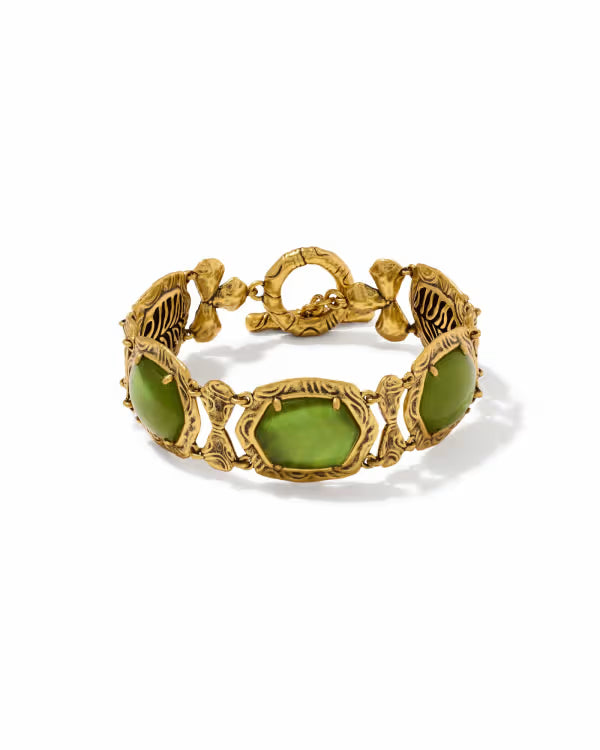 Kendra Scott: Tiger Striped Daphne Statement Bracelet in Vintage Gold Chartreuse Green Mother of Pearl (9608805517)