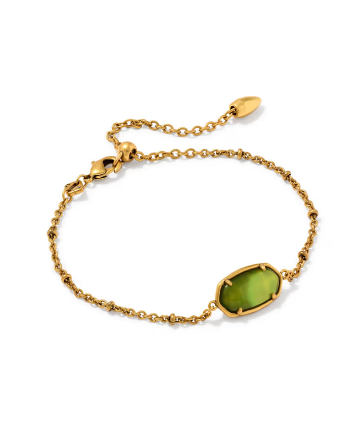 Kendra Scott: Tiger Striped Elaina Delicate Chain Bracelet in Vintage Gold Charteuse Green  (9608805499)