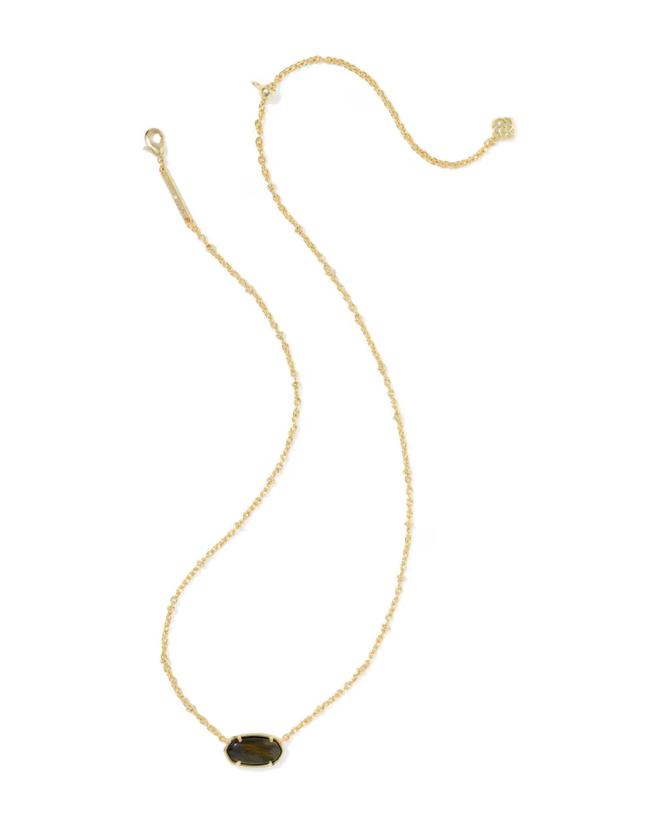 Kendra Scott: Tiger Striped Elisa Short Pendant Necklace in Gold Dark Brow Hawk's Eye (9608806368)