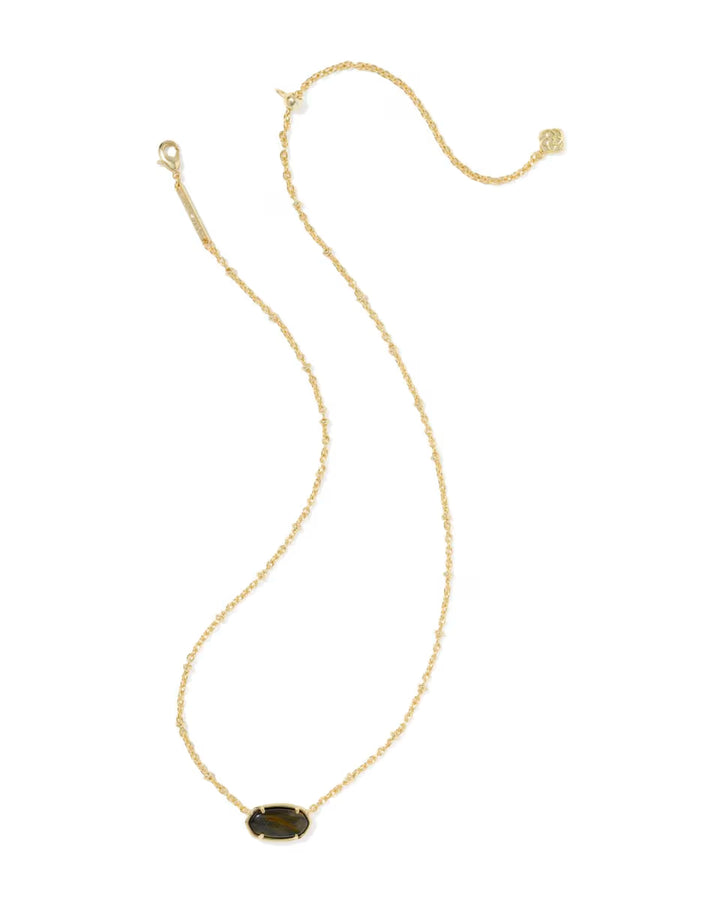Kendra Scott: Tiger Striped Elisa Short Pendant Necklace in Gold Dark Brow Hawk's Eye (9608806368)