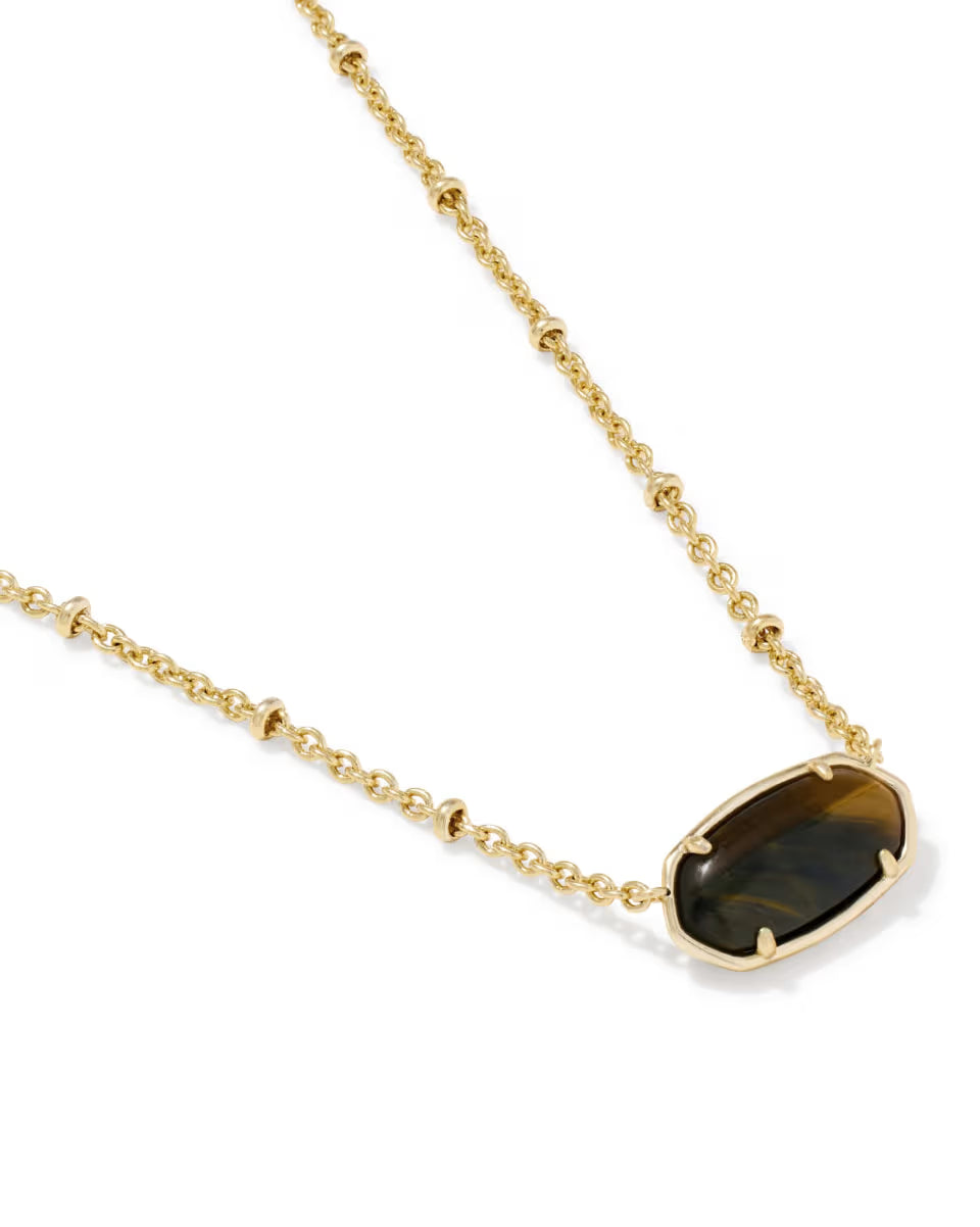 Kendra Scott: Tiger Striped Elisa Short Pendant Necklace in Gold Dark Brow Hawk's Eye (9608806368)