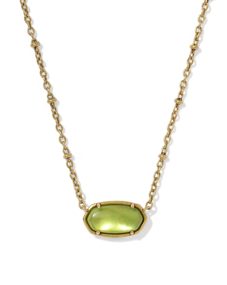Kendra Scott:TIger Striped Elisa Short Pendant Necklace in VIntage Gold Chartreuse Green mother of Pearl (9608805494)