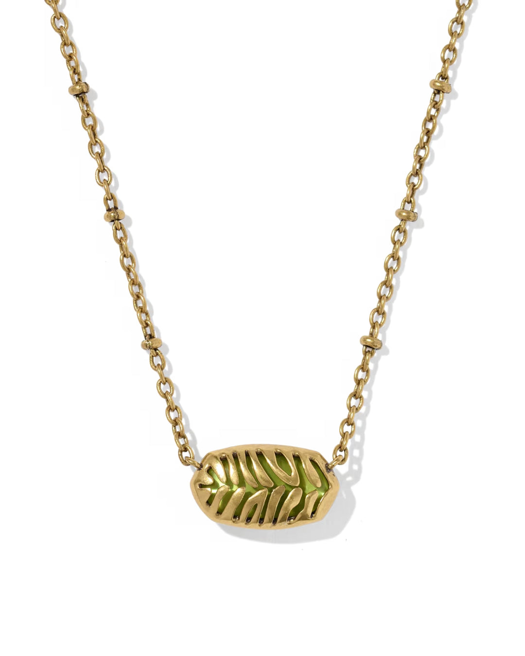 Kendra Scott:TIger Striped Elisa Short Pendant Necklace in VIntage Gold Chartreuse Green mother of Pearl (9608805494)