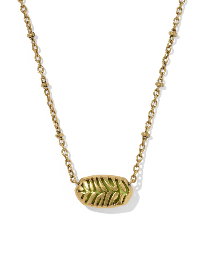 Kendra Scott:TIger Striped Elisa Short Pendant Necklace in VIntage Gold Chartreuse Green mother of Pearl (9608805494)