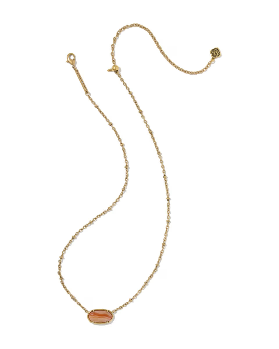 Kendra Scott:Tiger Striped Elisa Short Pendant Necklace in Vintage Gold Orange banded Agate (9608805495)