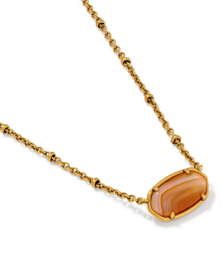 Kendra Scott:Tiger Striped Elisa Short Pendant Necklace in Vintage Gold Orange banded Agate (9608805495)