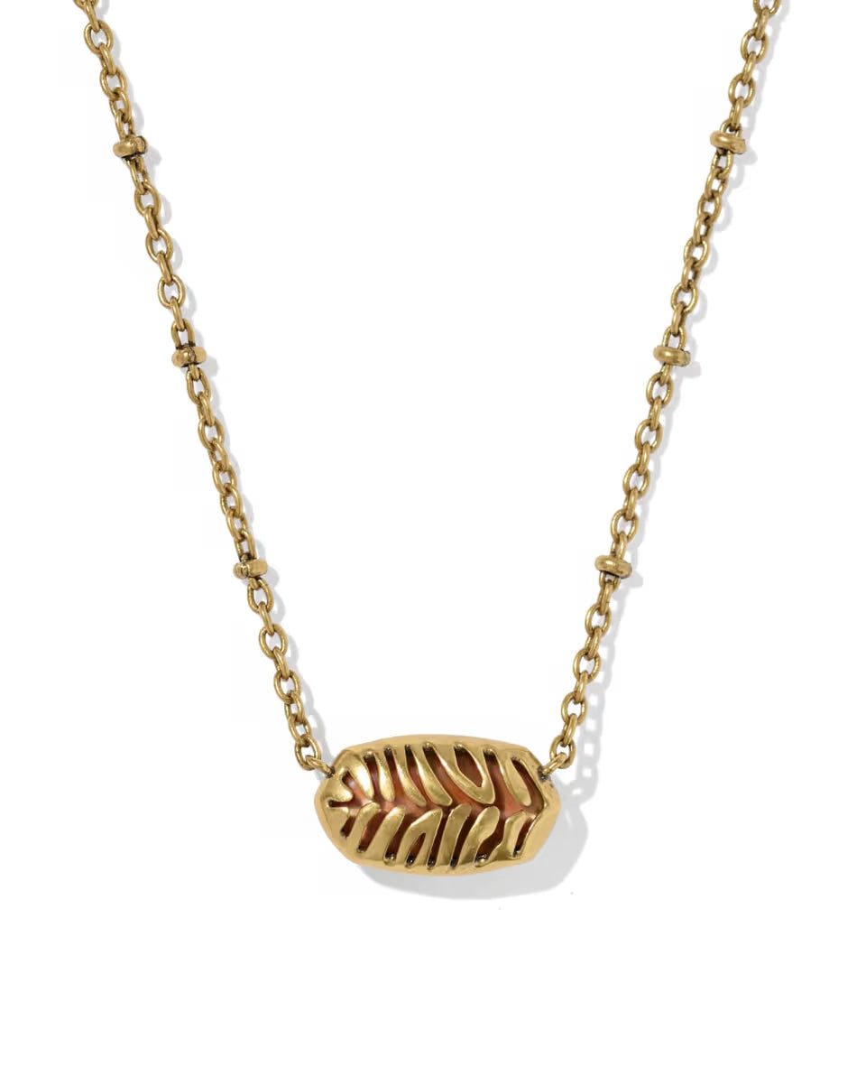 Kendra Scott:Tiger Striped Elisa Short Pendant Necklace in Vintage Gold Orange banded Agate (9608805495)