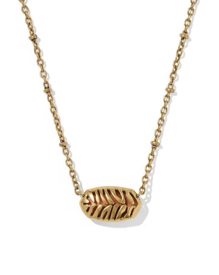 Kendra Scott:Tiger Striped Elisa Short Pendant Necklace in Vintage Gold Orange banded Agate (9608805495)
