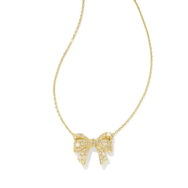 Kendra Scott: Krista Bow Short Pendant Necklace in Gold White Mix - The Vogue Boutique