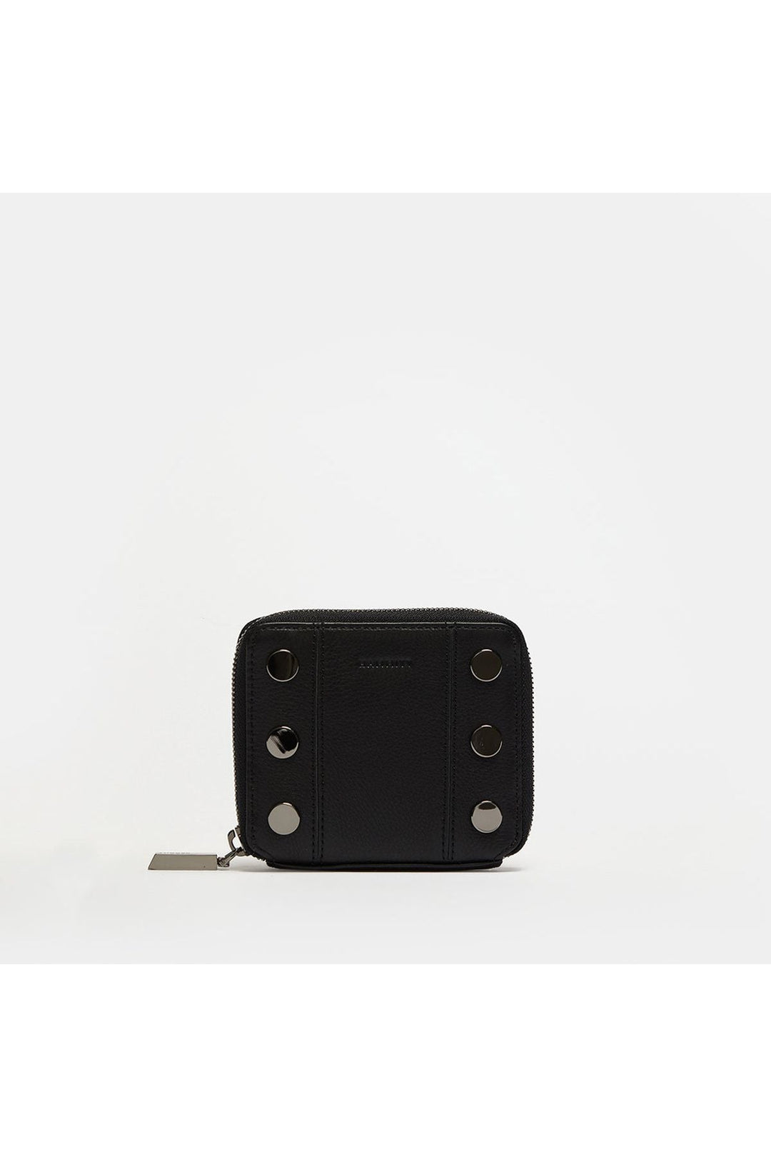 Hammitt 5 North zip-around wallet in black leather with gunmetal stud hardware