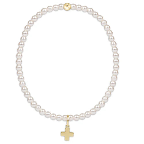 Enewton: Classic Pearl 3mm Bead Bracelet - Signature Cross Gold Charm - The Vogue Boutique