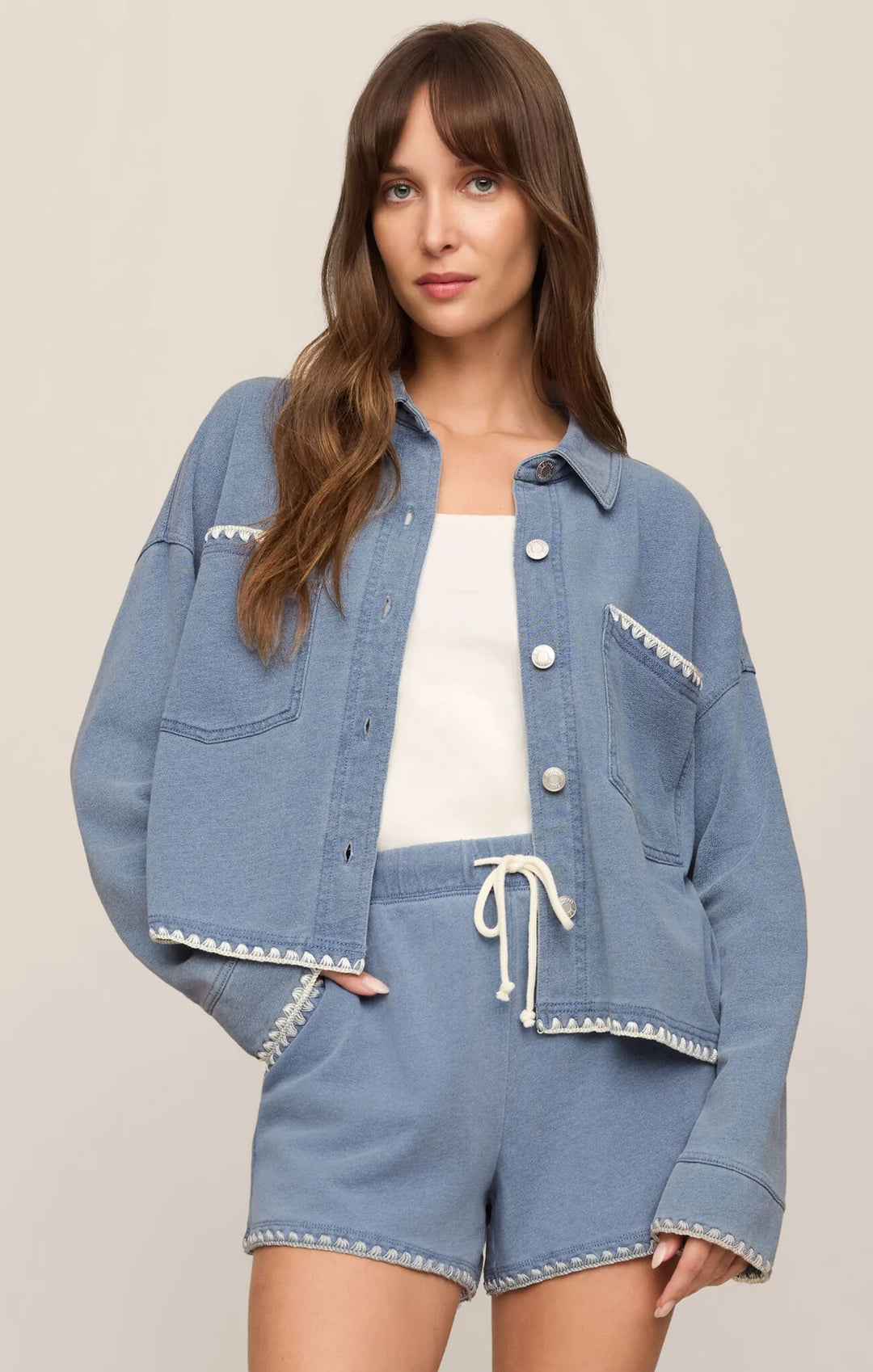 Z Supply: All Day Crop Whipstitch Jacket in Santorini Indigo (ZJ261234)