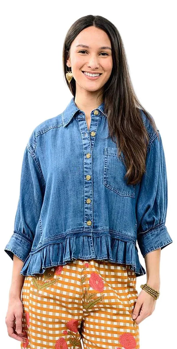 Ivy Jane: Denim Jacket w/ Ruffles Peplum in Indigo (121188)