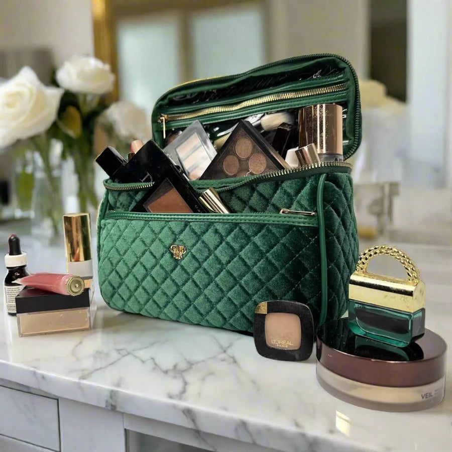 PurseN: Classic Train Case Jewelry Bag in Emerald Velvet (H2234EV)