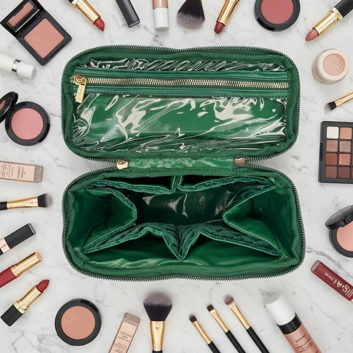 PurseN: Classic Train Case Jewelry Bag in Emerald Velvet (H2234EV)