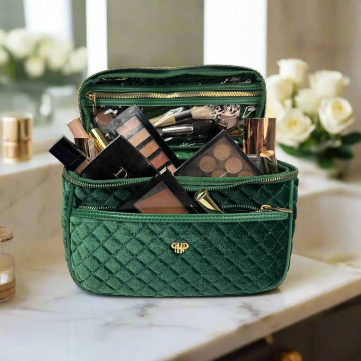PurseN: Classic Train Case Jewelry Bag in Emerald Velvet (H2234EV)