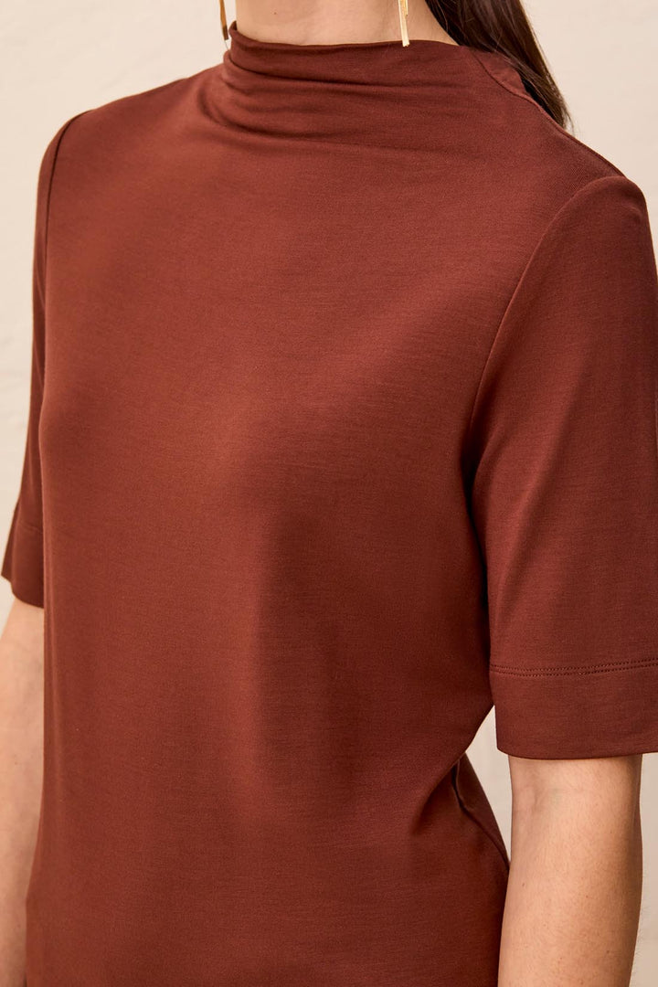 Tribal: Funnel Neck Elbow Sleeve Knit Top in Rusticbrown (6310O-5125)