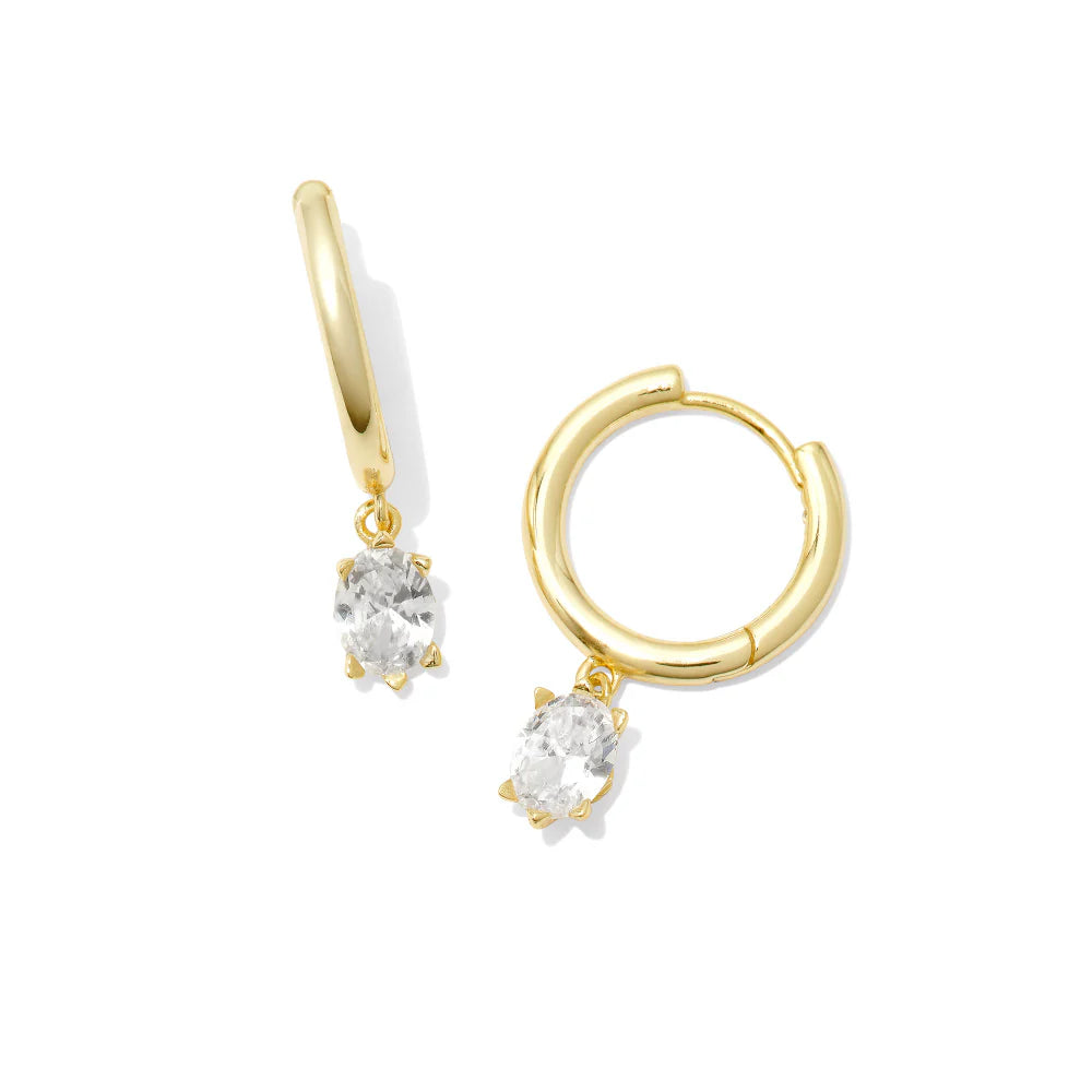 Kendra Scott: Cailin single stone huggie gold white Crystal - The Vogue Boutique