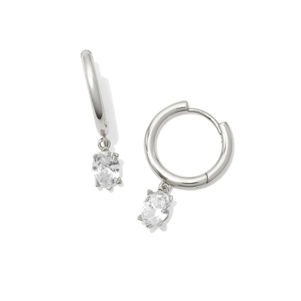 Kendra Scott: Cailin single stone huggie silver white Crystal - The Vogue Boutique