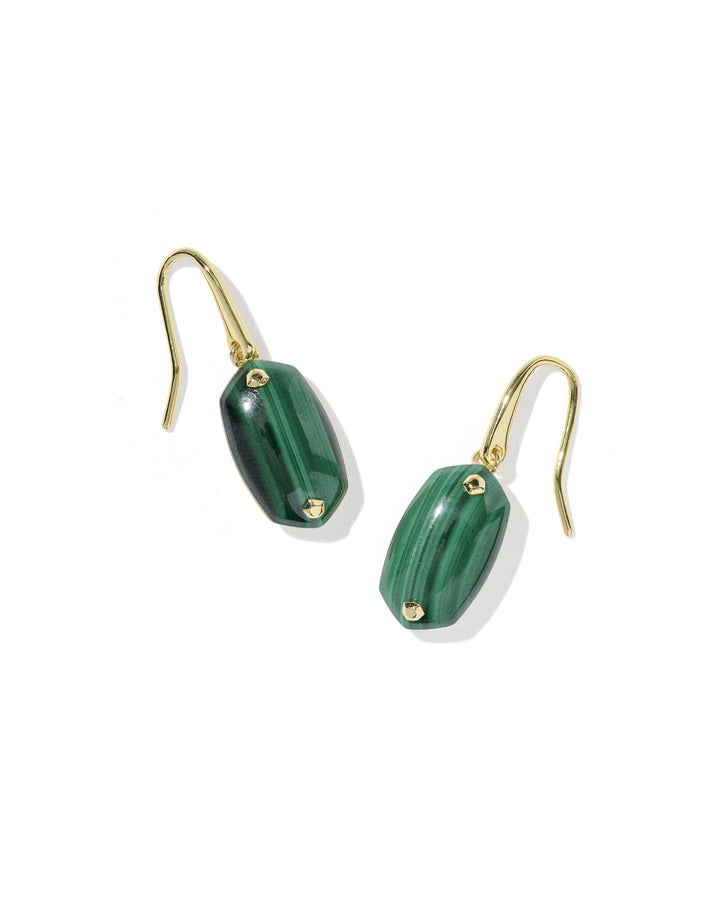 Kendra Scott: Lee Riveted Drop Earrings in Gold Green Malachite
