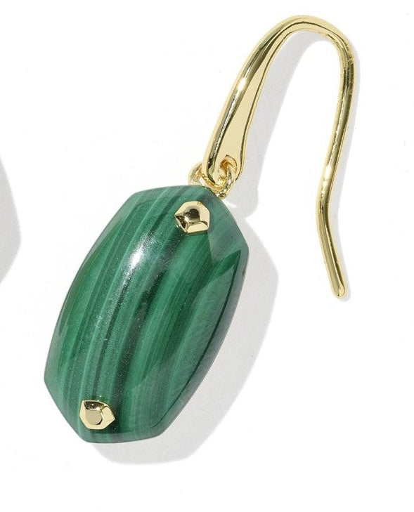 Kendra Scott: Lee Riveted Drop Earrings in Gold Green Malachite