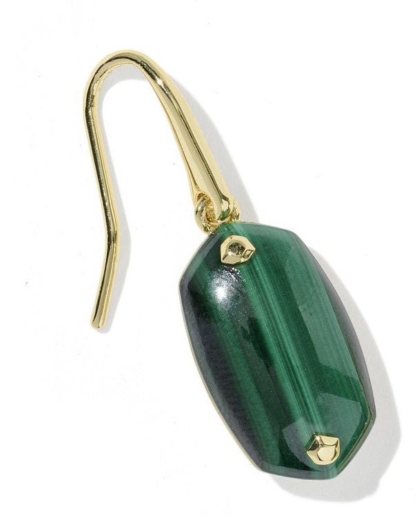 Kendra Scott: Lee Riveted Drop Earrings in Gold Green Malachite