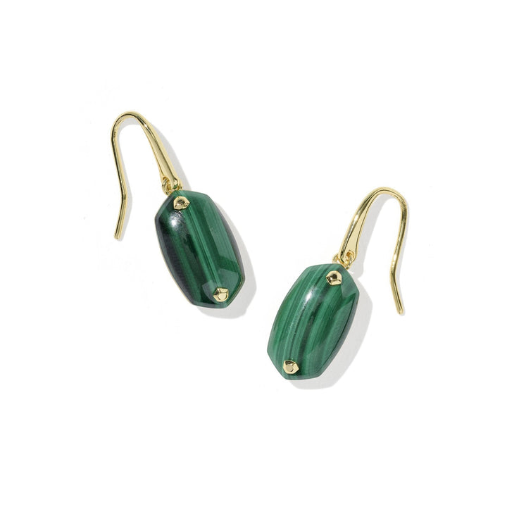 Kendra Scott: Lee Riveted Drop Earrings in Gold Green Malachite