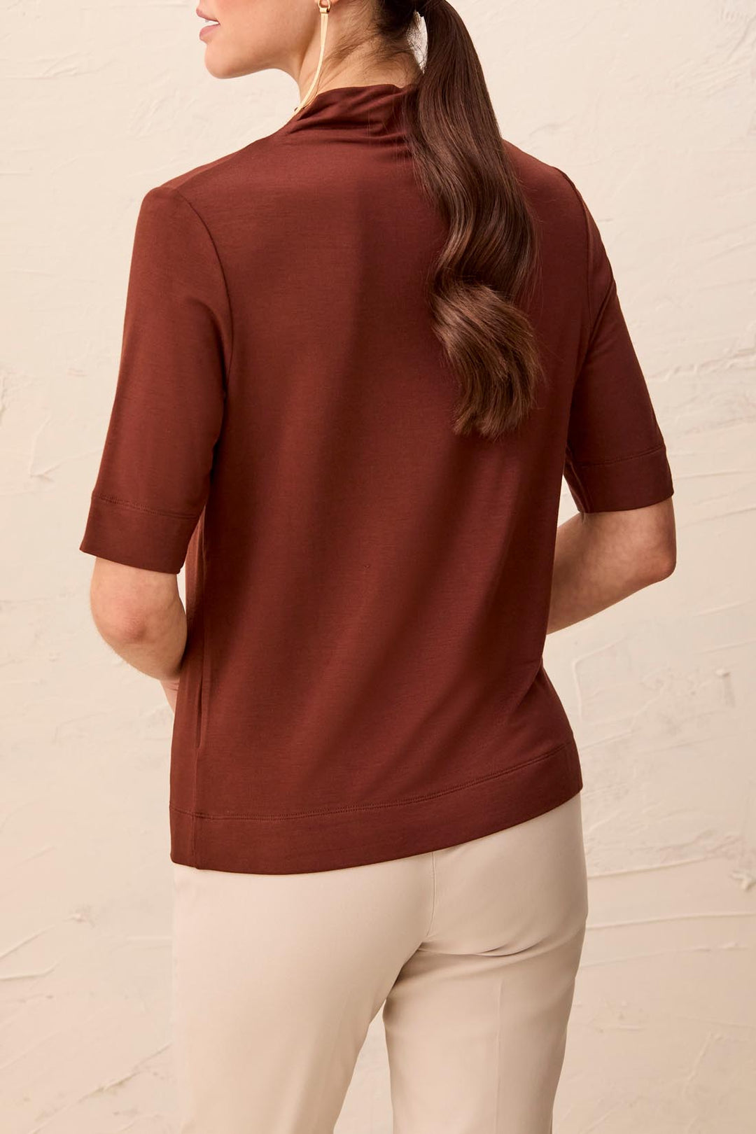 Tribal: Funnel Neck Elbow Sleeve Knit Top in Rusticbrown (6310O-5125)