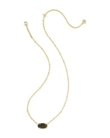 Kendra Scott: Tiger Striped Elisa Short Pendant Necklace in Gold Dark Brow Hawk's Eye (9608806368)