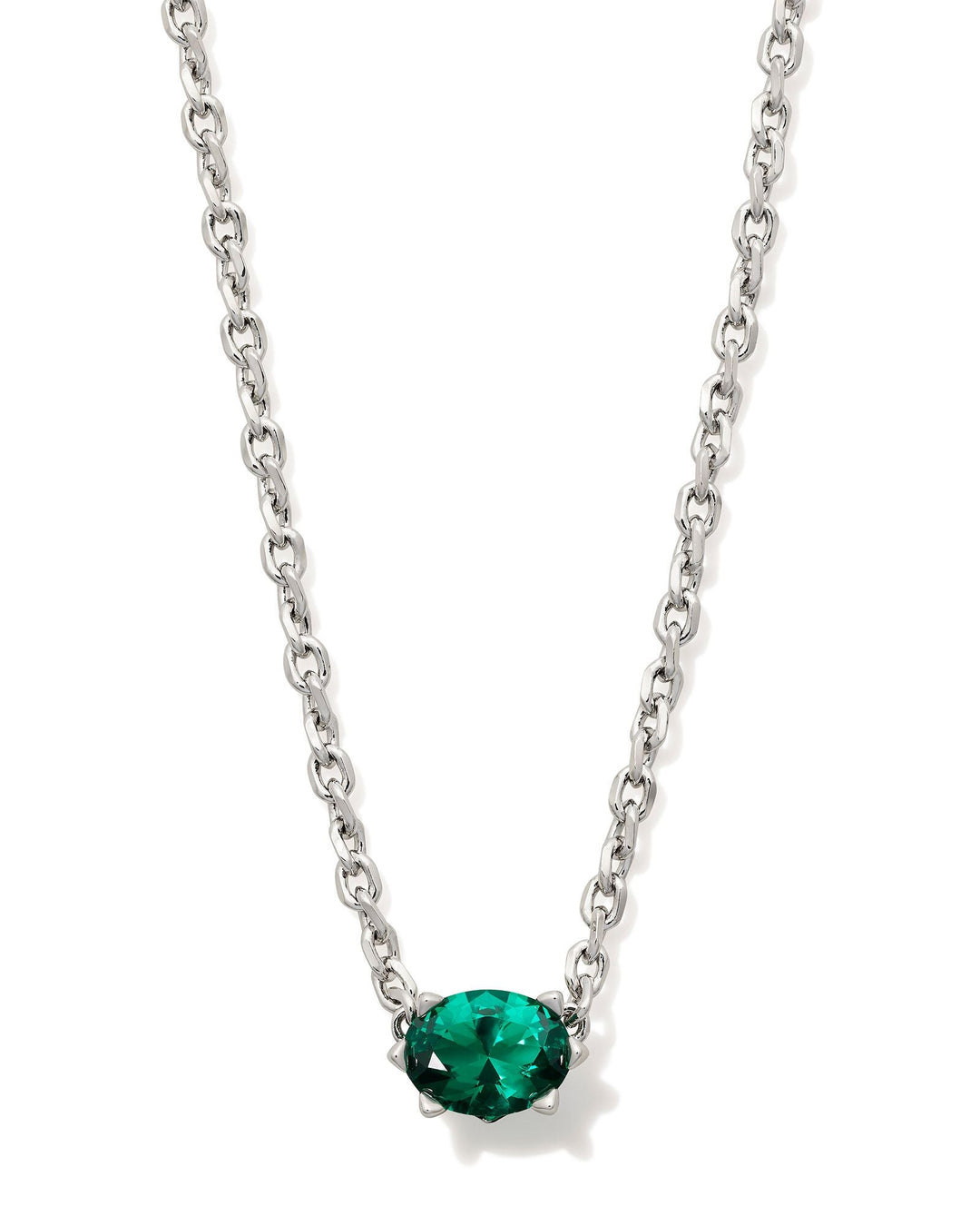 Kendra Scott Cailin silver pendant necklace with green crystal solitaire stone