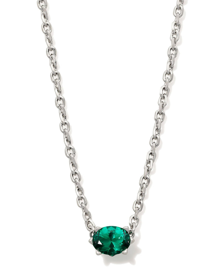 Kendra Scott Cailin silver pendant necklace with green crystal solitaire stone