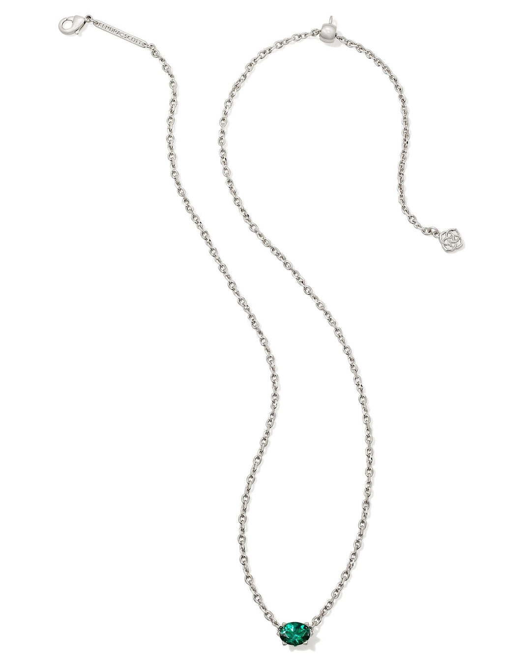 Kendra Scott Cailin silver pendant necklace featuring a single green crystal stone