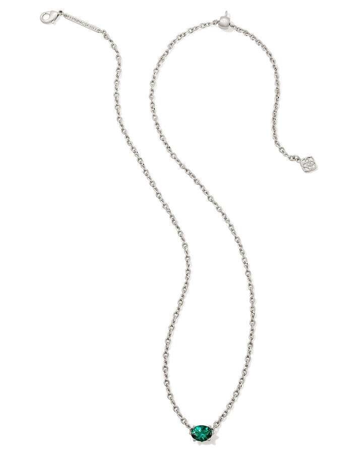 Kendra Scott Cailin silver pendant necklace featuring a single green crystal stone