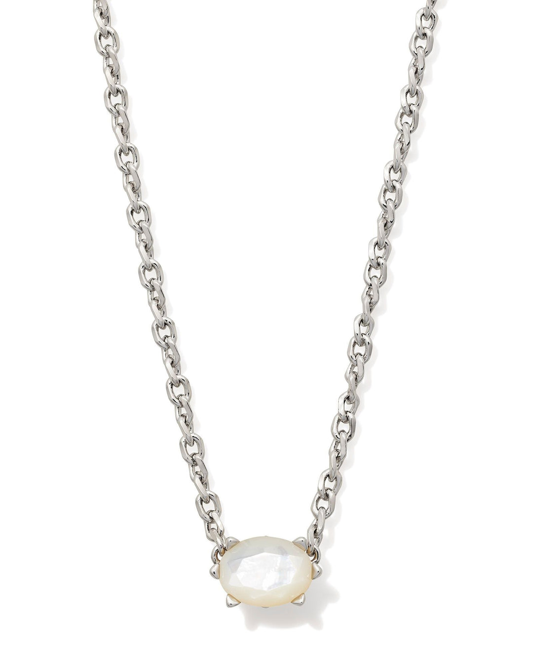Kendra Scott Cailin silver pendant necklace featuring an oval ivory mother of pearl stone