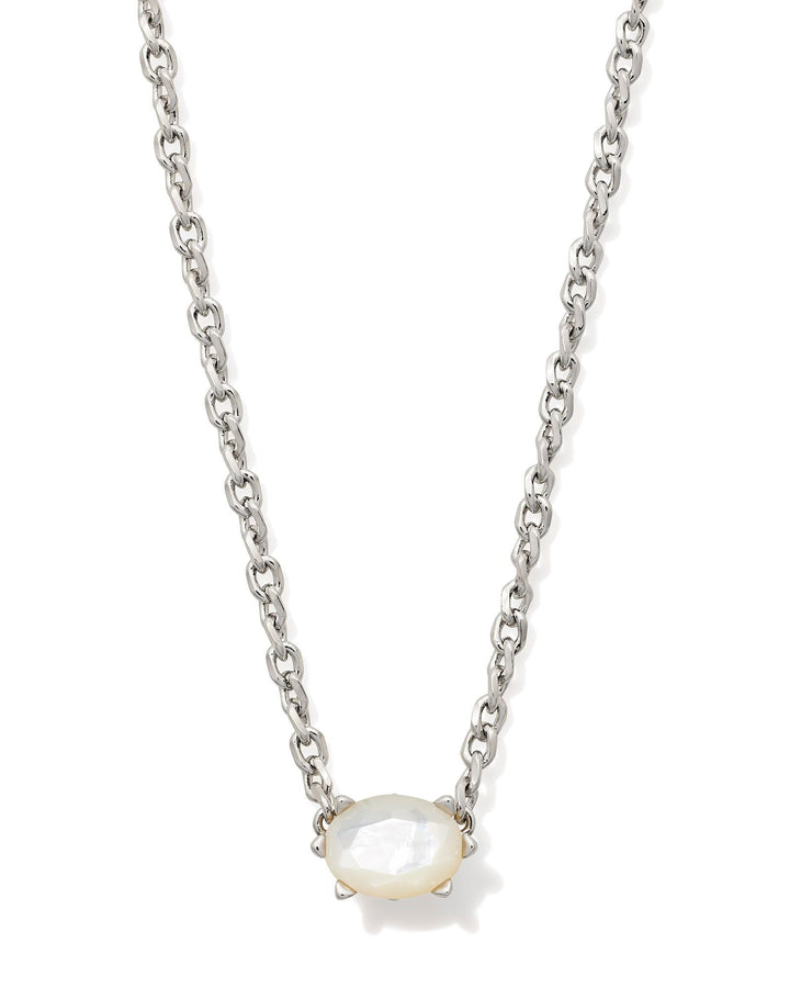 Kendra Scott Cailin silver pendant necklace featuring an oval ivory mother of pearl stone