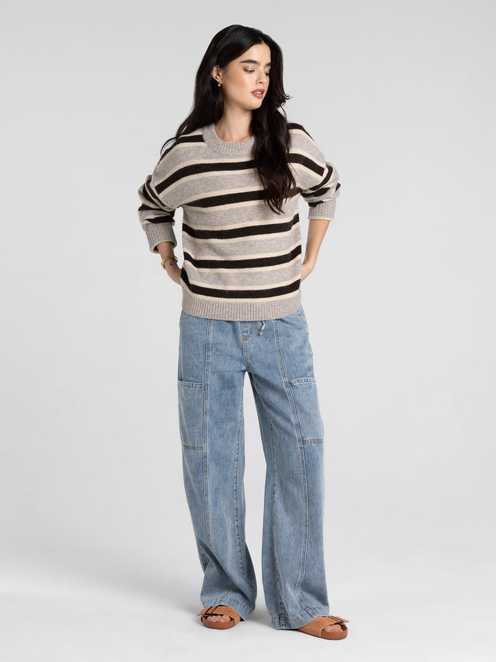 Thread & Supply: Montgomery Sweater in Grey Brown Stripe (T7236SWTS)